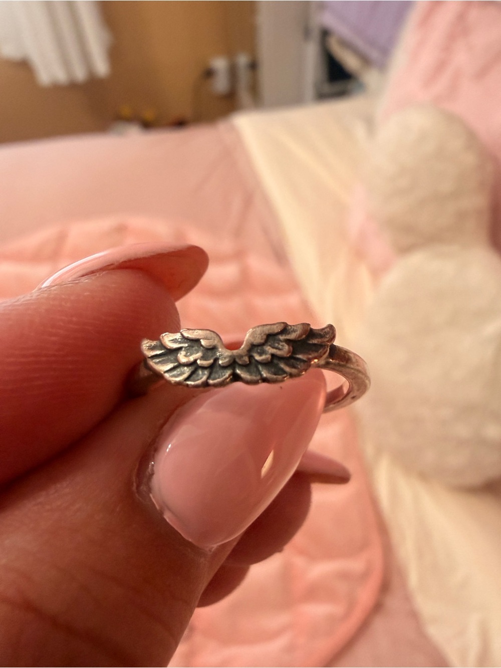 James Avery Silver Angel Wing Ring with Pink Accent